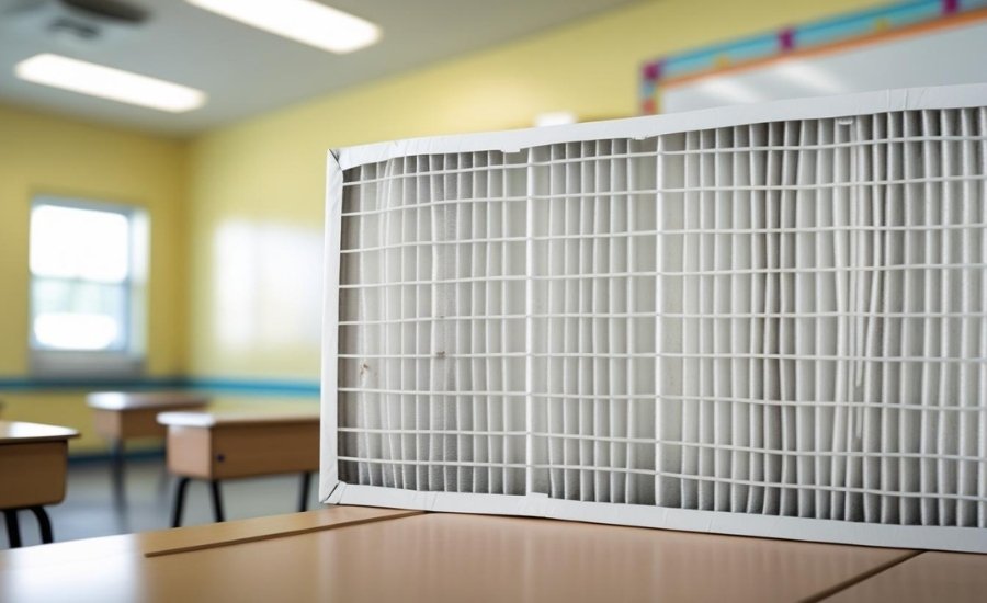 Filtro de ar condicionado limpo para manter o conforto térmico nas salas de aula.